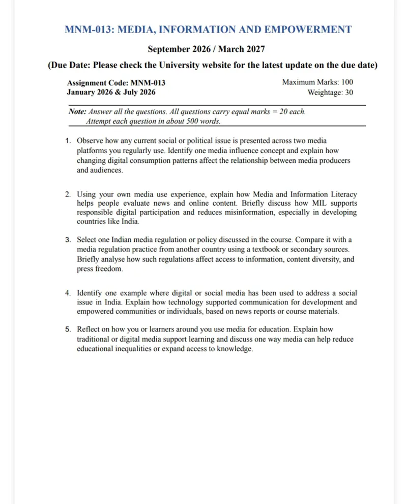 IGNOU MNM-013 SOLVED ASSIGNMENT 2026-27 IN ENGLISH (MNM-013) — MNM-013 IGNOU PDF download