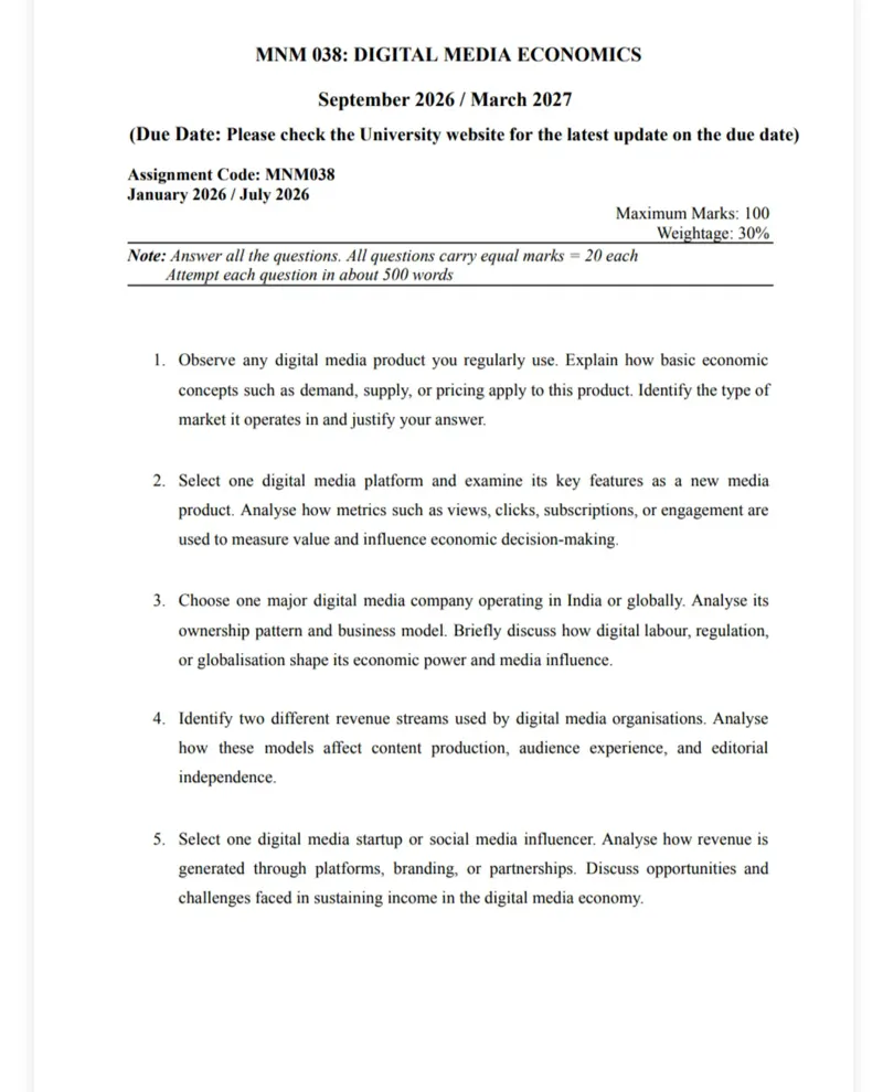 IGNOU MNM-038 SOLVED ASSIGNMENT 2026-27 IN ENGLISH (MNM-038) — MNM-038 IGNOU PDF download
