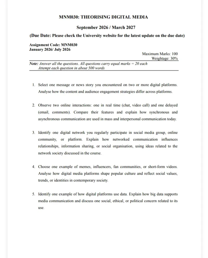 IGNOU MNM-030 SOLVED ASSIGNMENT 2026-27 IN ENGLISH (MNM-030) — MNM-030 IGNOU PDF download