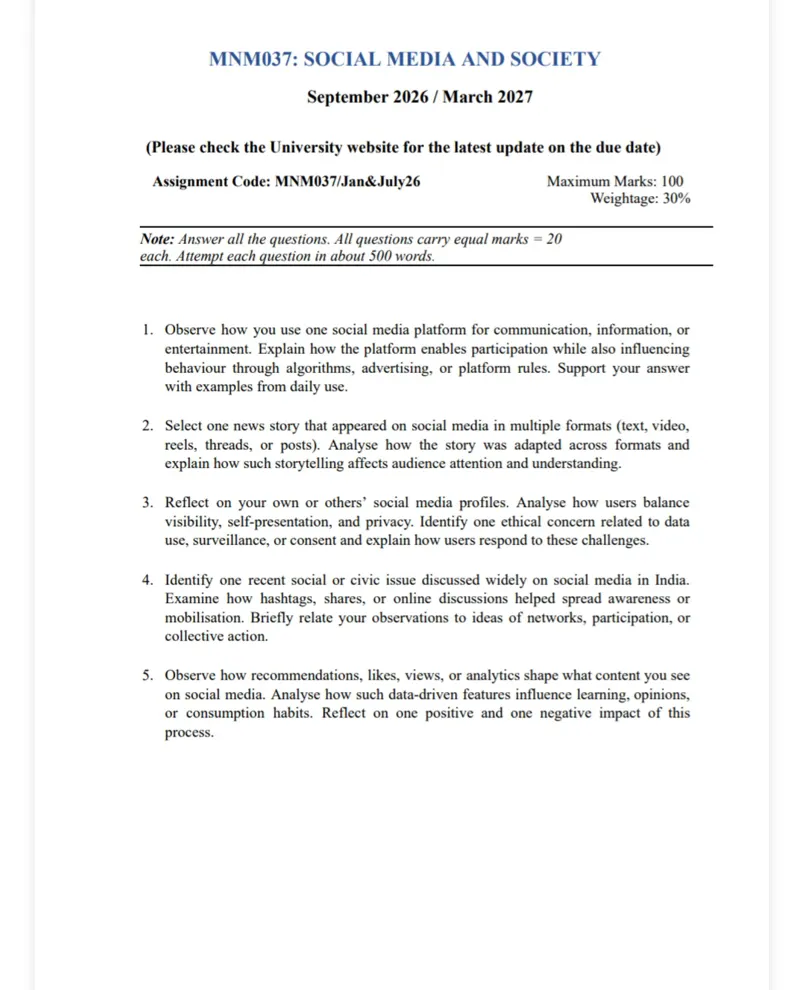 IGNOU MNM-037 SOLVED ASSIGNMENT 2026-27 IN ENGLISH (MNM-037) — MNM-037 IGNOU PDF download