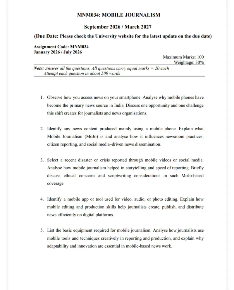 IGNOU MNM-034 SOLVED ASSIGNMENT 2026-27 IN ENGLISH (MNM-034) — MNM-034 IGNOU PDF download
