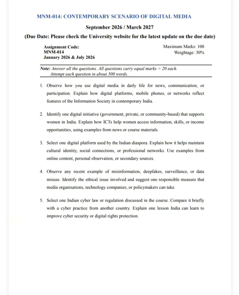 IGNOU MNM-014 SOLVED ASSIGNMENT 2026-27 IN ENGLISH (MNM-014) — MNM-014 IGNOU PDF download