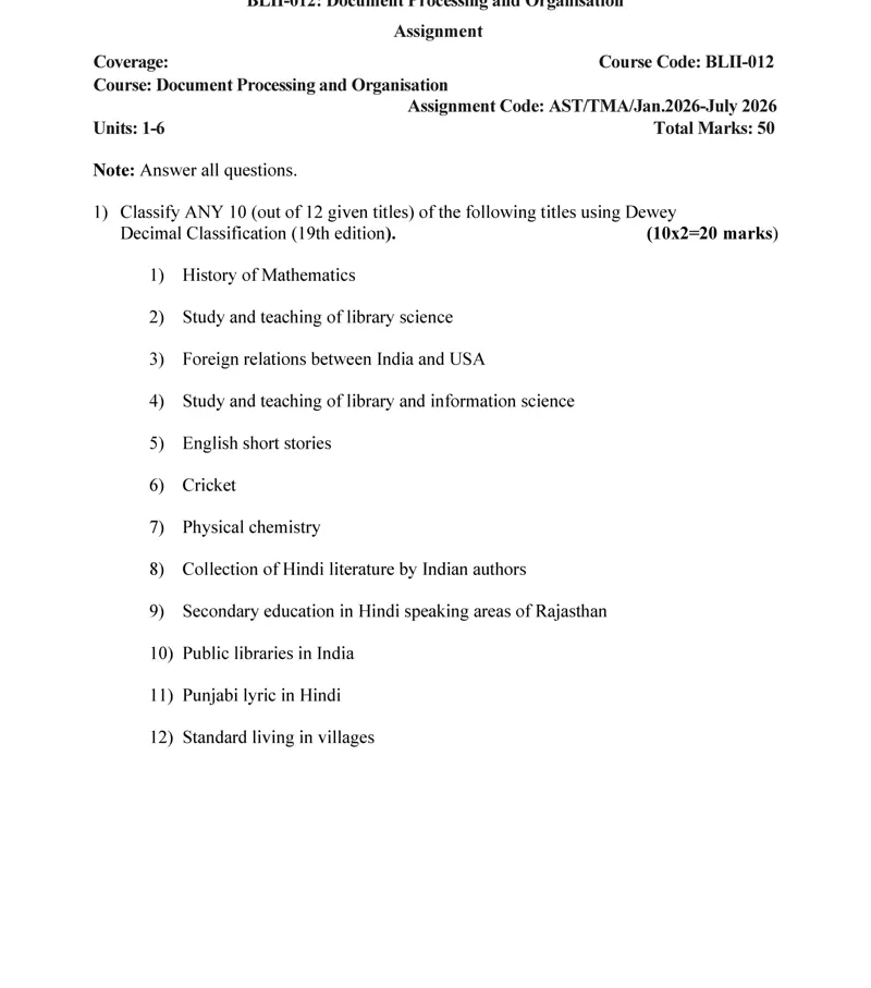 IGNOU BLII-012 SOLVED ASSIGNMENT 2026-27 IN ENGLISH (BLII-012) — BLII-012 IGNOU PDF download