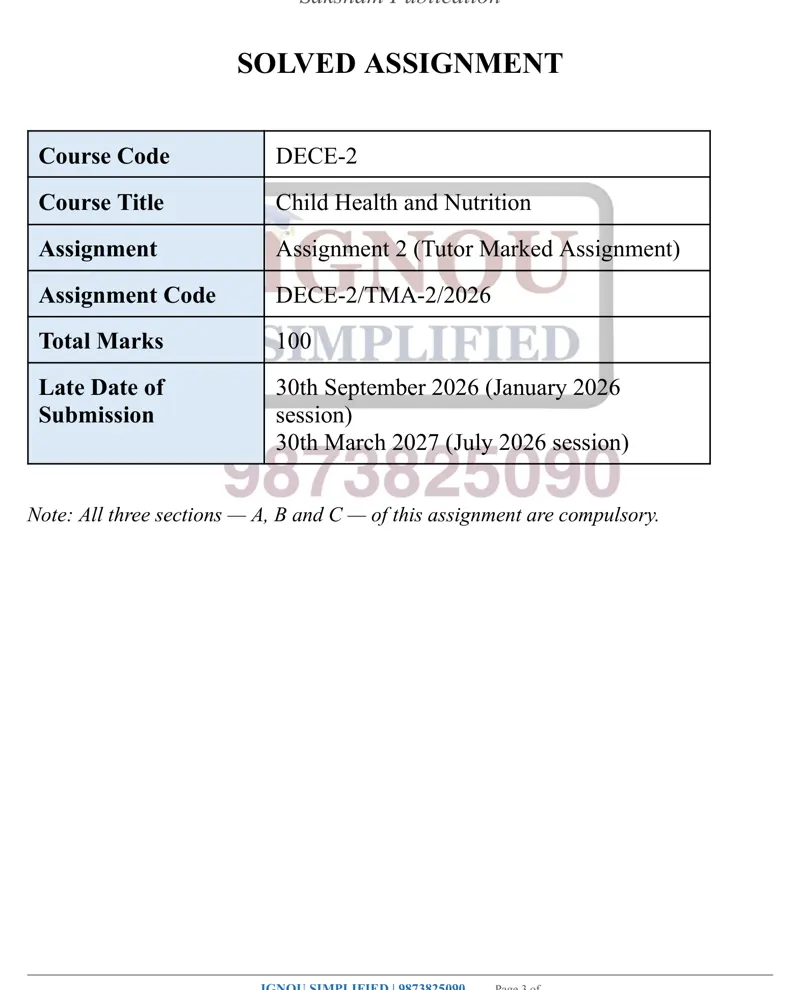 IGNOU DECE-2 SOLVED ASSIGNMENT 2026-27 IN ENGLISH (DECE-2) — DECE-2 IGNOU PDF download