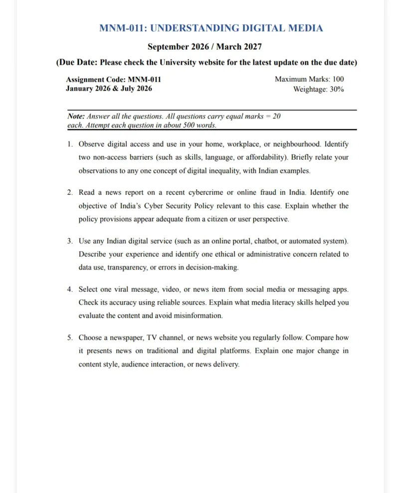 IGNOU MNM-011 SOLVED ASSIGNMENT 2026-27 IN ENGLISH (MNM-011) — MNM-011 IGNOU PDF download