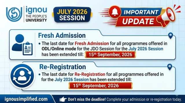 IGNOU Admission Last Date Extended to 15 September 2026