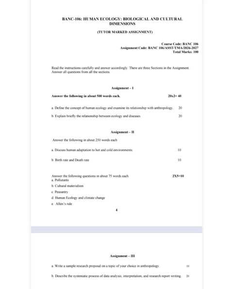 BANC-106 SOLVED ASSIGNMENT 2026-27 ENGLISH MEDIUM — BANC-106 IGNOU PDF download