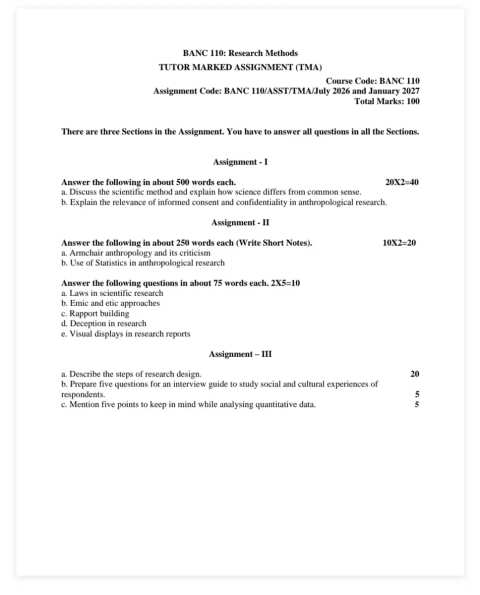 BANC-110 SOLVED ASSIGNMENT 2026-27 ENGLISH MEDIUM — BANC-110 IGNOU PDF download