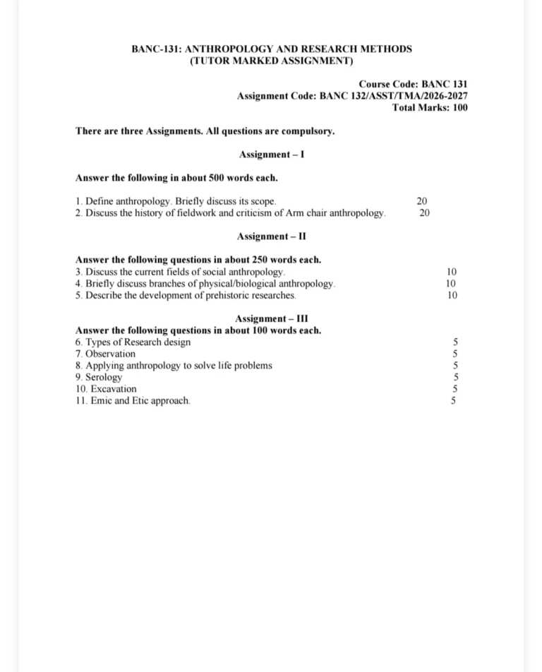IGNOU BANC-131 SOLVED ASSIGNMENT 2026-27 IN ENGLISH (Anthropology and Research Methods) — BANC-131 IGNOU PDF download (1)