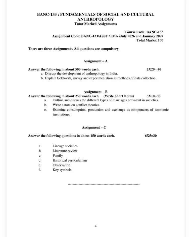 IGNOU BANC-133 SOLVED ASSIGNMENT 2026-27 IN ENGLISH (Fundamentals of Social and Cultural Anthropology) — BANC-133 IGNOU PDF download (1)