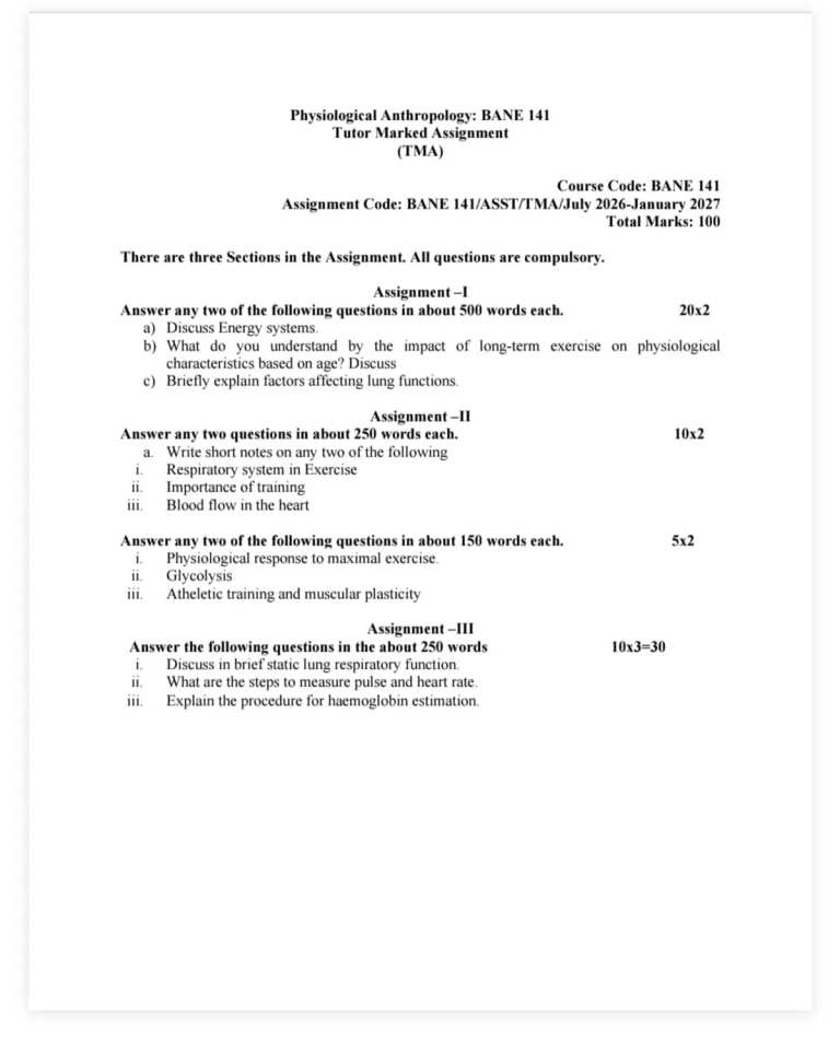 IGNOU BANE-141 SOLVED ASSIGNMENT 2026-27 IN ENGLISH (Physiological Anthropology) — BANE-141 IGNOU PDF download (1)