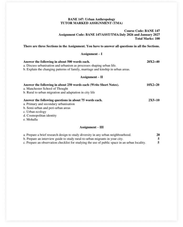 IGNOU BANE-147 SOLVED ASSIGNMENT 2026-27 IN ENGLISH (Urban Anthropology) — BANE-147 IGNOU PDF download (1)