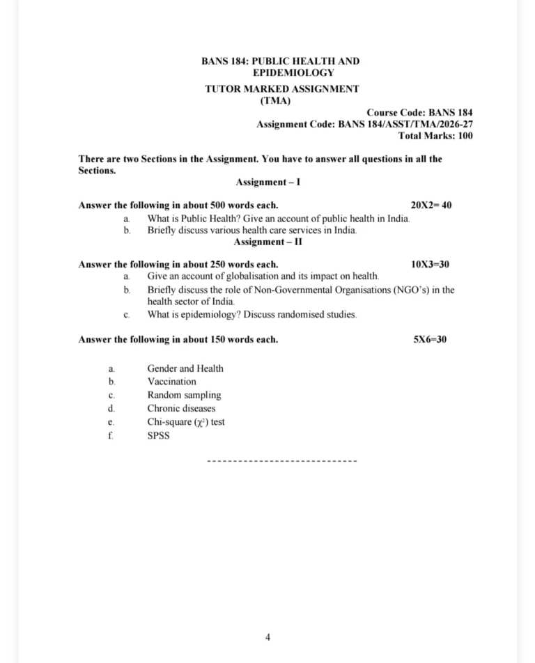 IGNOU BANS-184 SOLVED ASSIGNMENT 2026-27 IN ENGLISH (Public Health and Epidemiology) — BANS-184 IGNOU PDF download (1)