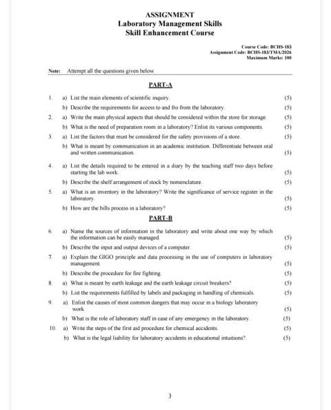 IGNOU BCHS-183 SOLVED ASSIGNMENT 2026-27 IN ENGLISH (Laboratory Management Skills) — BCHS-183 IGNOU PDF download