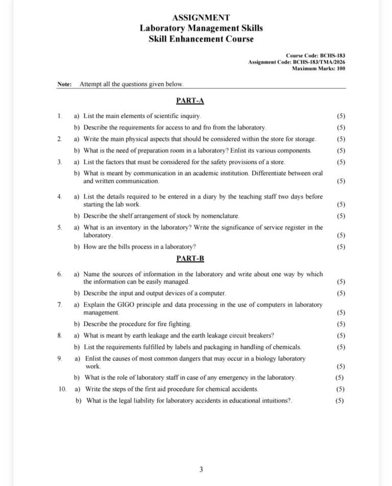 IGNOU BCHS-183 SOLVED ASSIGNMENT 2026-27 IN ENGLISH (Laboratory Management Skills) — BCHS-183 IGNOU PDF download (1)