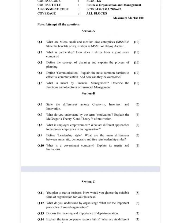 IGNOU BCOC-132 SOLVED ASSIGNMENT 2026-27 IN ENGLISH (Business Organisation And Management) — BCOC-132 IGNOU PDF download (1)