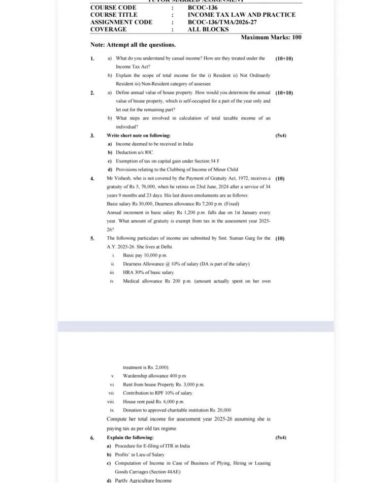 IGNOU BCOC-136 SOLVED ASSIGNMENT 2026-27 IN ENGLISH (Income Tax Law And Practice) — BCOC-136 IGNOU PDF download (1)