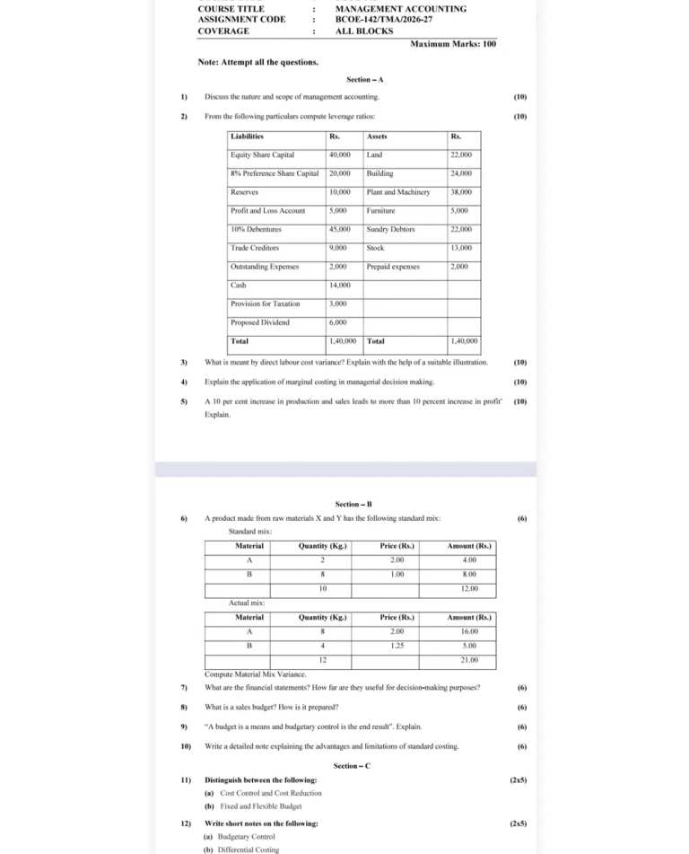 IGNOU BCOE-142 SOLVED ASSIGNMENT 2026-27 IN ENGLISH (Management Accounting) — BCOE-142 IGNOU PDF download (1)