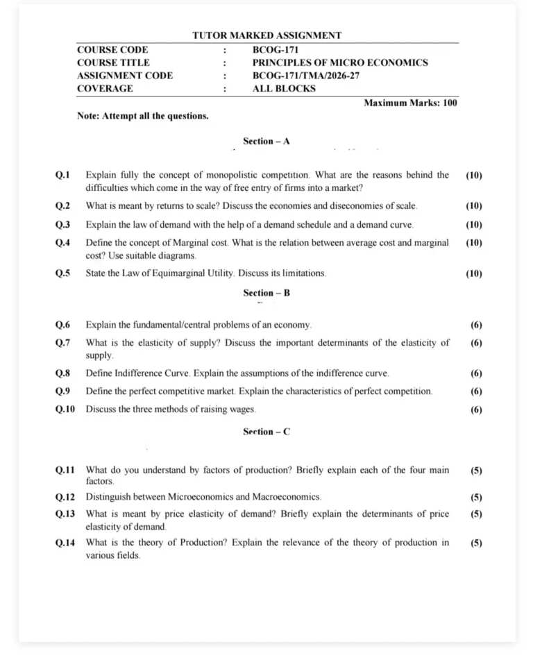 IGNOU BCOG-171 SOLVED ASSIGNMENT 2026-27 IN ENGLISH (Principles Of Micro Economics) — BCOG-171 IGNOU PDF download (1)