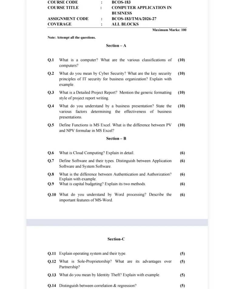 IGNOU BCOS-183 SOLVED ASSIGNMENT 2026-27 IN ENGLISH (Computer Application In Business) — BCOS-183 IGNOU PDF download (1)