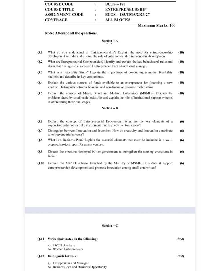 IGNOU BCOS-185 SOLVED ASSIGNMENT 2026-27 IN ENGLISH (ENTREPRENEURSHIP) — BCOS-185 IGNOU PDF download (1)