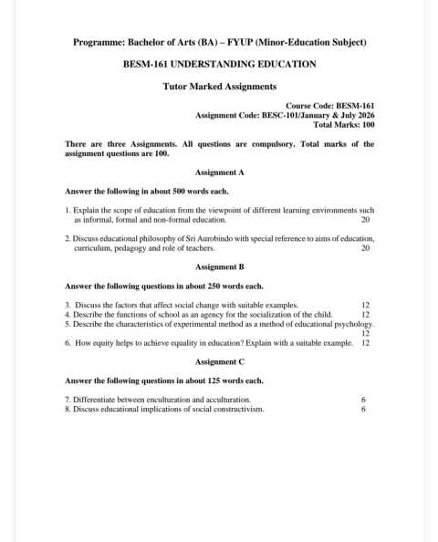 BESM-161 SOLVED ASSIGNMENT 2026-27 ENGLISH MEDIUM — BESM-161 IGNOU PDF download