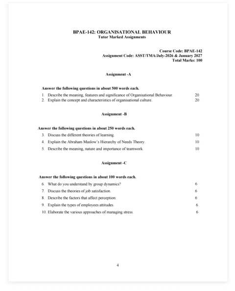 BPAE-142 SOLVED ASSIGNMENT 2026-27 ENGLISH MEDIUM — BPAE-142 IGNOU PDF download
