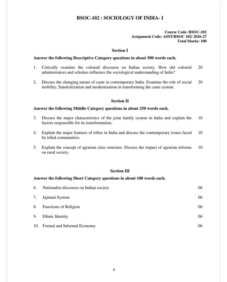 IGNOU BSOC-102 SOLVED ASSIGNMENT 2026-27 IN ENGLISH (Sociology of India- I) — BSOC-102 IGNOU PDF download (1)