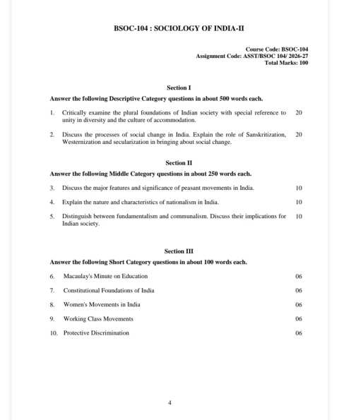 IGNOU BSOC-104 SOLVED ASSIGNMENT 2026-27 IN ENGLISH (Sociology of India- II) — BSOC-104 IGNOU PDF download