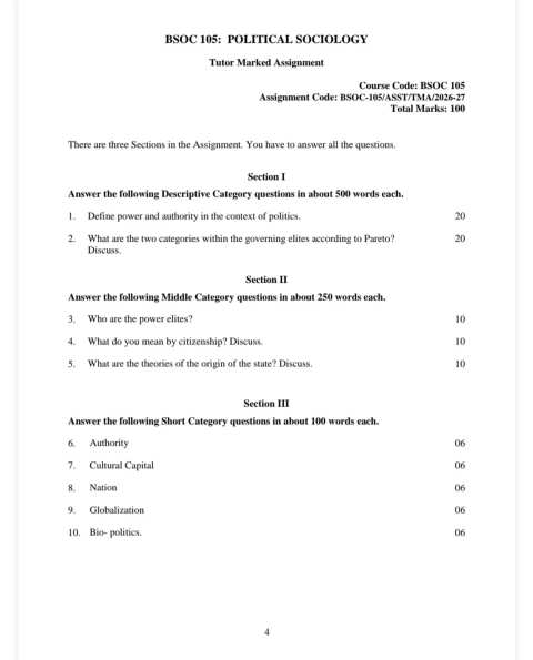 IGNOU BSOC-105 SOLVED ASSIGNMENT 2026-27 IN ENGLISH (Political Sociology) — BSOC-105 IGNOU PDF download