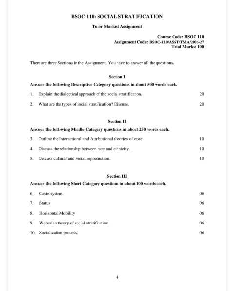 IGNOU BSOC-110 SOLVED ASSIGNMENT 2026-27 IN ENGLISH (Social Stratification) — BSOC-110 IGNOU PDF download