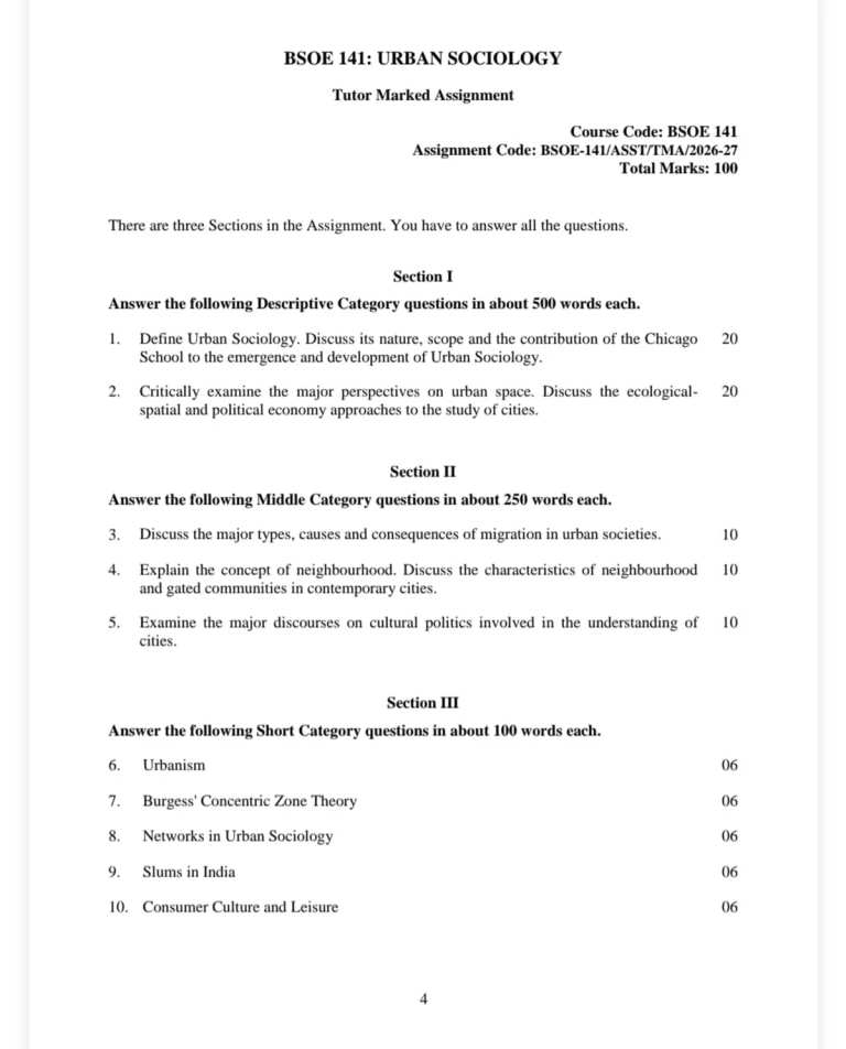 IGNOU BSOE-141 SOLVED ASSIGNMENT 2026-27 IN ENGLISH (Urban Sociology) — BSOE-141 IGNOU PDF download (1)