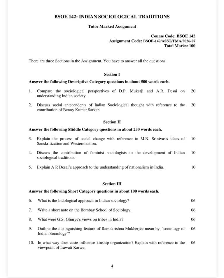 IGNOU BSOE-142 SOLVED ASSIGNMENT 2026-27 IN ENGLISH (Indian Sociological Traditions) — BSOE-142 IGNOU PDF download (1)