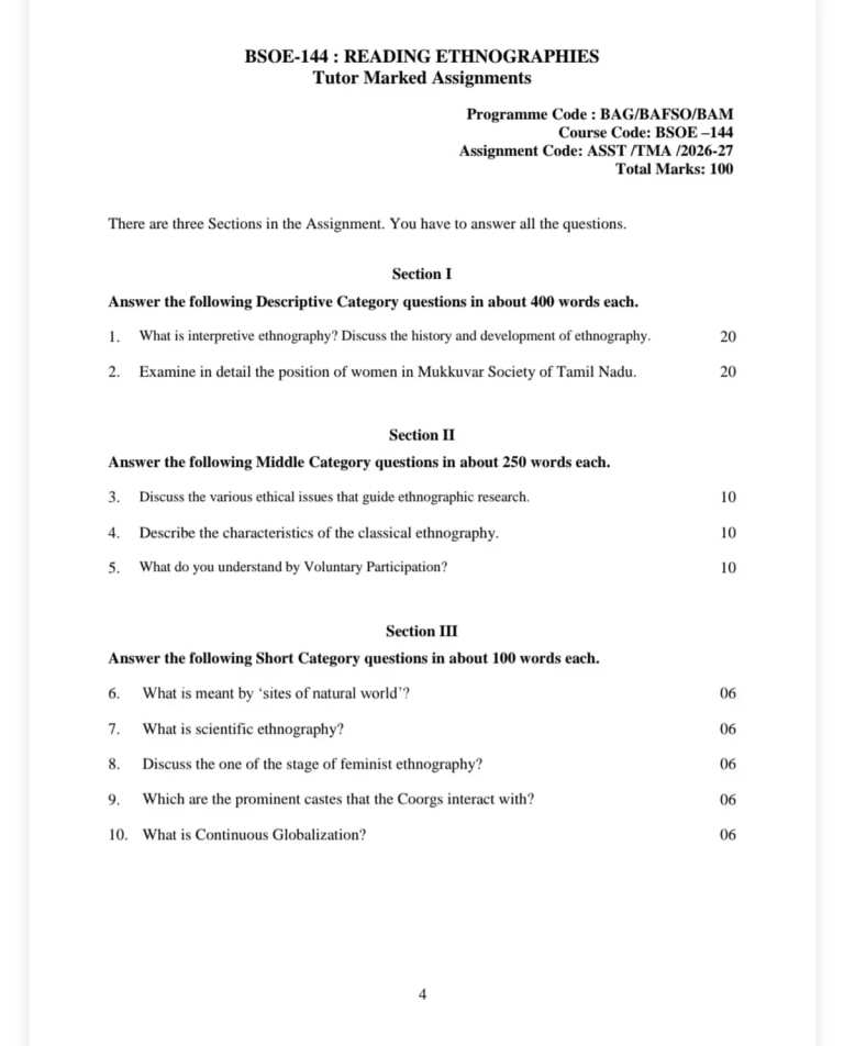 IGNOU BSOE-144 SOLVED ASSIGNMENT 2026-27 IN ENGLISH (Reading Ethnographies) — BSOE-144 IGNOU PDF download (1)