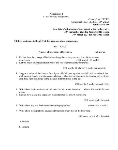 IGNOU DECE-2 SOLVED ASSIGNMENT 2026-27 IN ENGLISH (DECE-2) — DECE-2 IGNOU PDF download