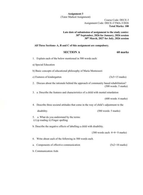 IGNOU DECE-3 SOLVED ASSIGNMENT 2026-27 IN ENGLISH (DECE-3) — DECE-3 IGNOU PDF download