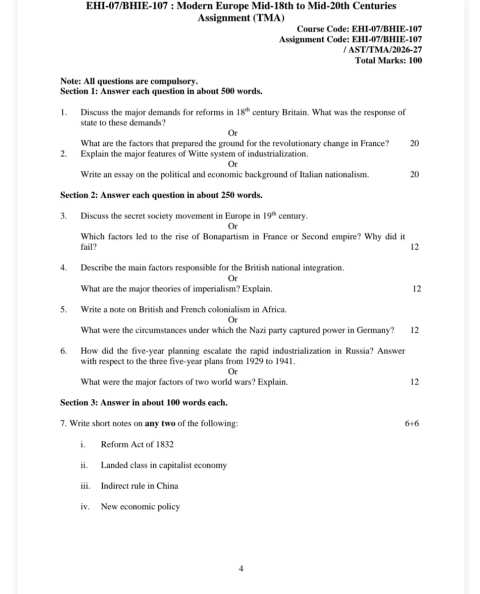EHI-07 SOLVED ASSIGNMENT 2026-27 ENGLISH MEDIUM — EHI-07 IGNOU PDF download