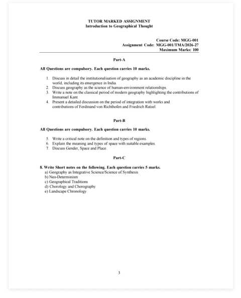 IGNOU MGG-001 SOLVED ASSIGNMENT 2026-27 IN ENGLISH (Introduction to Geographic Thought) — MGG-001 IGNOU PDF download