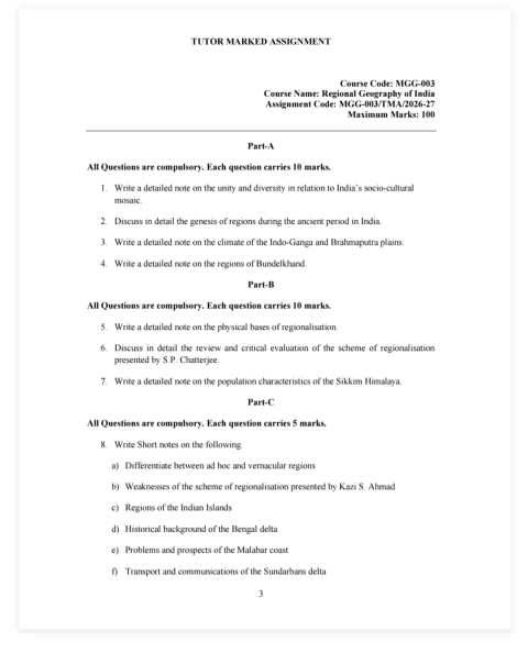 IGNOU MGG-003 SOLVED ASSIGNMENT 2026-27 IN ENGLISH (Regional Geography of India) — MGG-003 IGNOU PDF download