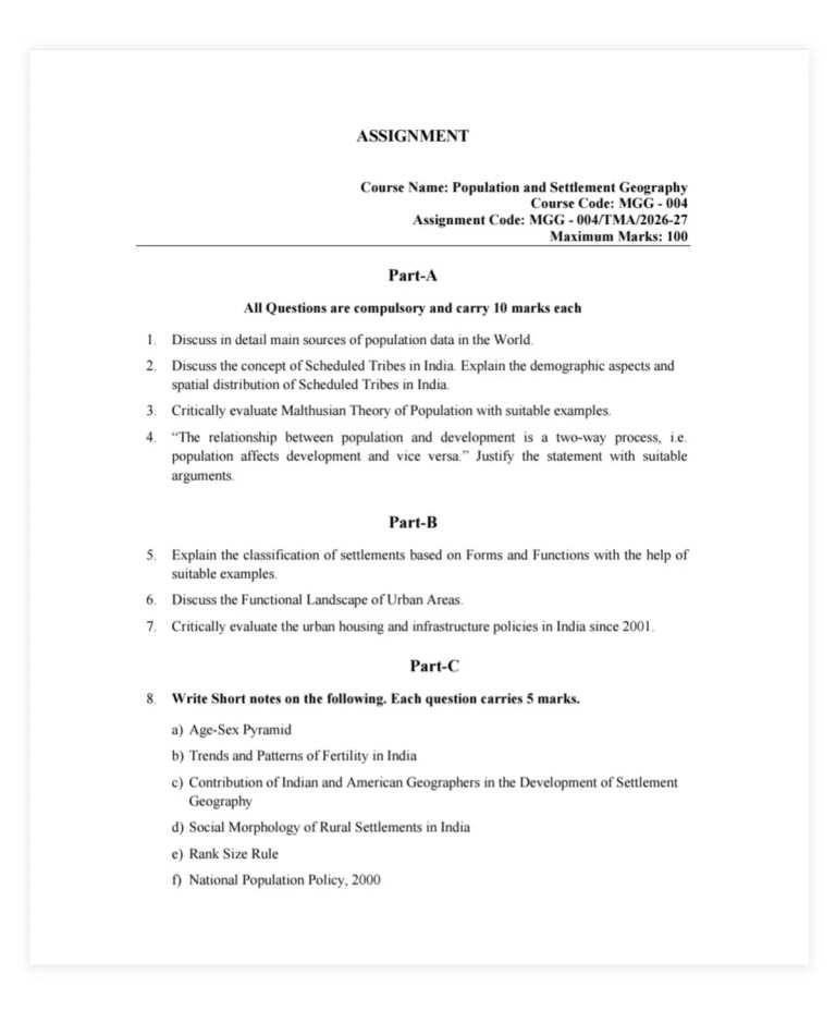 IGNOU MGG-004 SOLVED ASSIGNMENT 2026-27 IN ENGLISH (Population and Settlement Geography) — MGG-004 IGNOU PDF download (1)