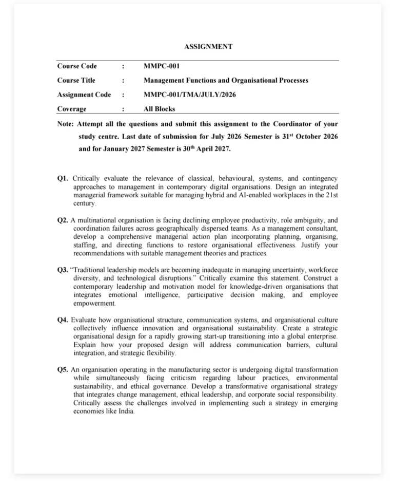 IGNOU MMPC-001 SOLVED ASSIGNMENT 2026-27 IN ENGLISH (Management Functions and Organisational Processes) — MMPC-001 IGNOU PDF download (1)