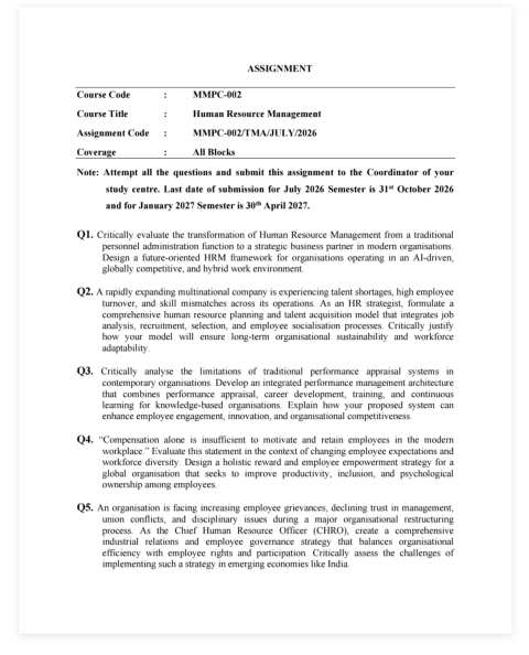 IGNOU MMPC-002 SOLVED ASSIGNMENT 2026-27 IN ENGLISH (Human Resource Management) — MMPC-002 IGNOU PDF download