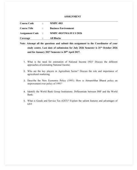 IGNOU MMPC-003 SOLVED ASSIGNMENT 2026-27 IN ENGLISH (Business Environment) — MMPC-003 IGNOU PDF download