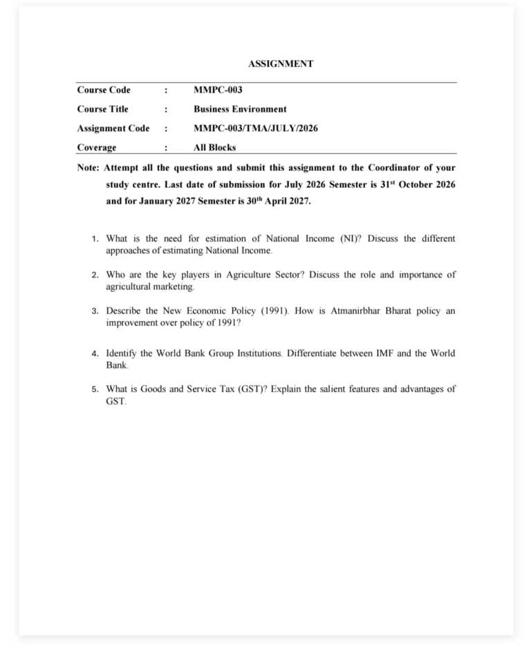 IGNOU MMPC-003 SOLVED ASSIGNMENT 2026-27 IN ENGLISH (Business Environment) — MMPC-003 IGNOU PDF download (1)
