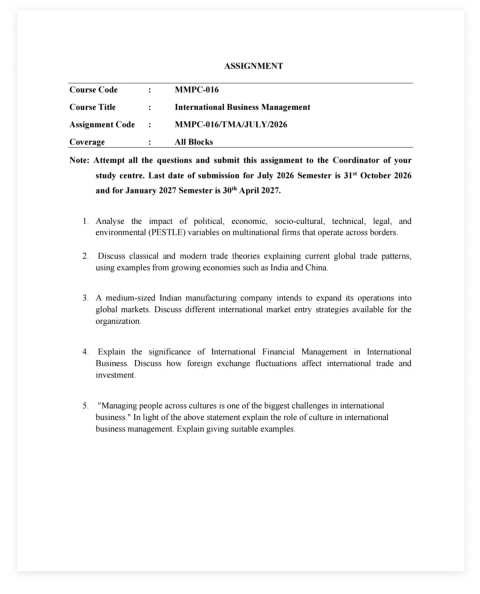 IGNOU MMPC-016 SOLVED ASSIGNMENT 2026-27 IN ENGLISH (International Business Management) — MMPC-016 IGNOU PDF download
