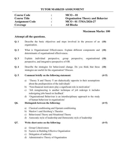 MCO-01 SOLVED ASSIGNMENT 2026-27 ENGLISH — MCO-01 IGNOU PDF download